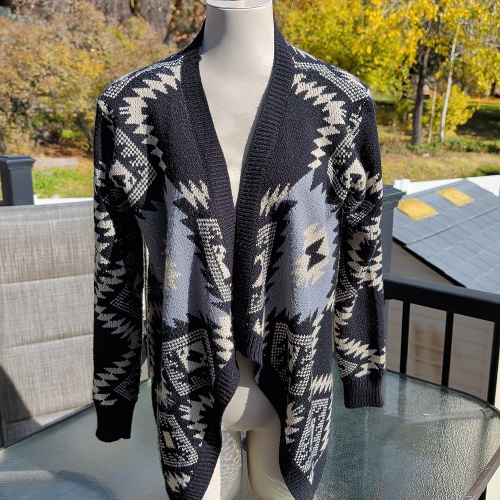 Priceless Women's Aztec Southwest Inspired Cardigan Sweater Small Medium Black